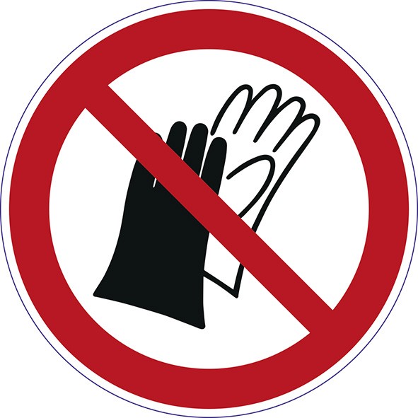 ISO 7010 - P028 - Das Benutzen von Handschuhen ist verboten